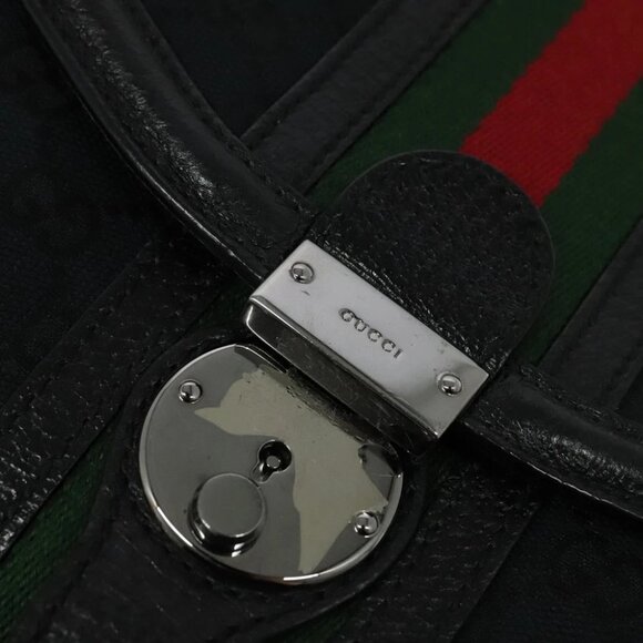 GUCCI Web Sherry Line GG Canvas Shoulder Bag Black Red Green Auth 126871 - Picture 5 of 16